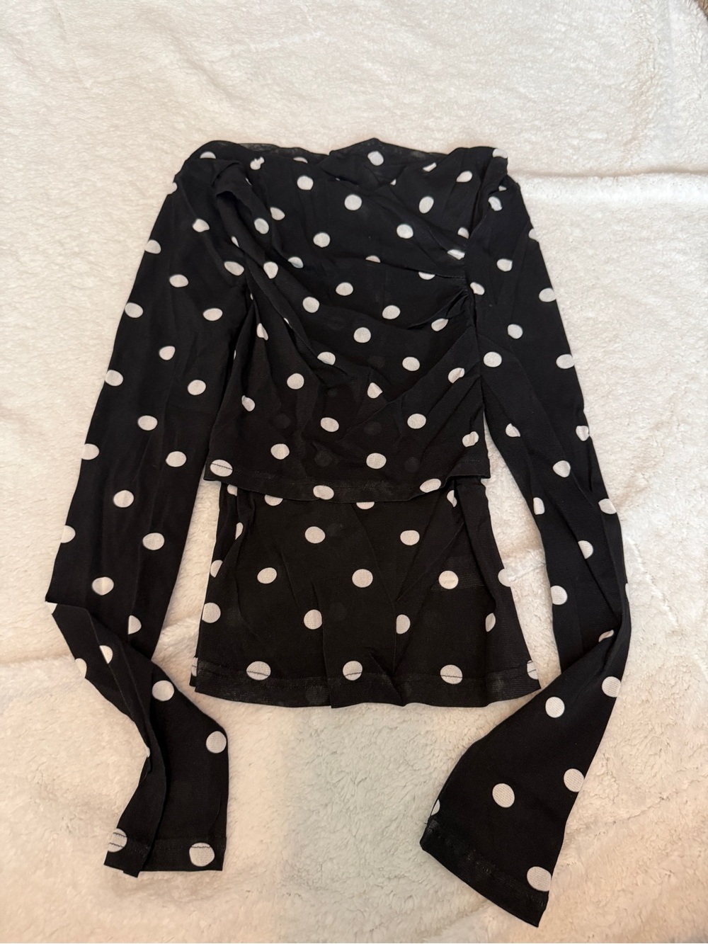 a new day Black and White Polka Dot Long-Sleeve Wrap Blouse
